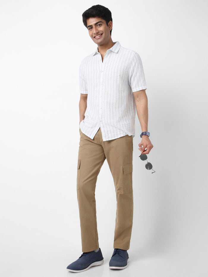 Men's Khaki Regular Fit Solid Cargo Chino Pant with 6 Pockets Stretchable