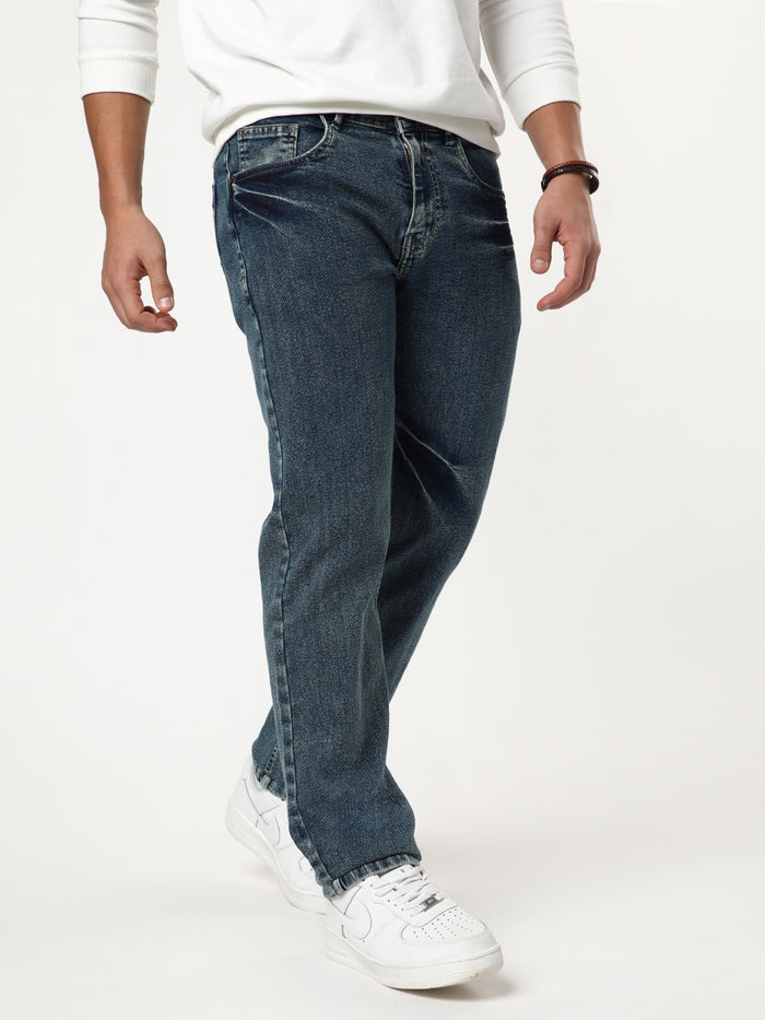 Men's Light Blue Regular Fit Acid Washed Denim Jeans Stretchable