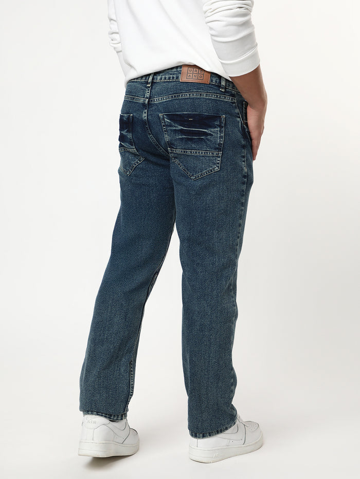 Men's Light Blue Regular Fit Acid Washed Denim Jeans Stretchable