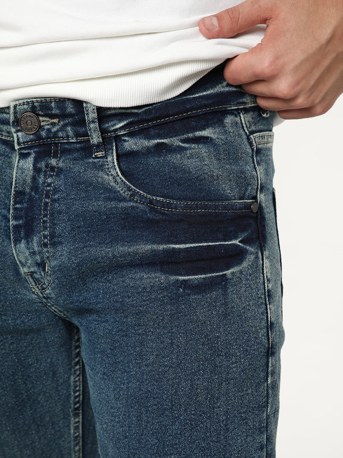 Men's Light Blue Regular Fit Acid Washed Denim Jeans Stretchable