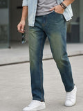 Men's Light Blue Straight Fit Heavy Washed Jeans Stretchable