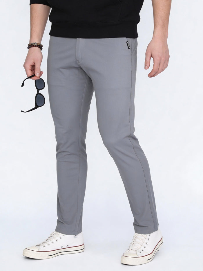 Men's Light Blue Straight Fit Mid Rise Cotton Casual Chinos Trousers Stretch