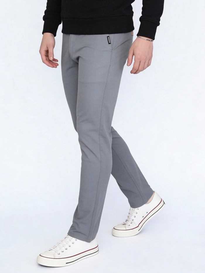 Men's Light Blue Straight Fit Mid Rise Cotton Casual Chinos Trousers Stretch