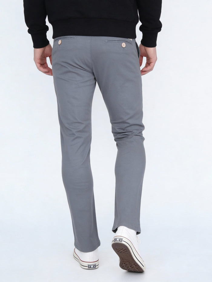 Men's Light Blue Straight Fit Mid Rise Cotton Casual Chinos Trousers Stretch