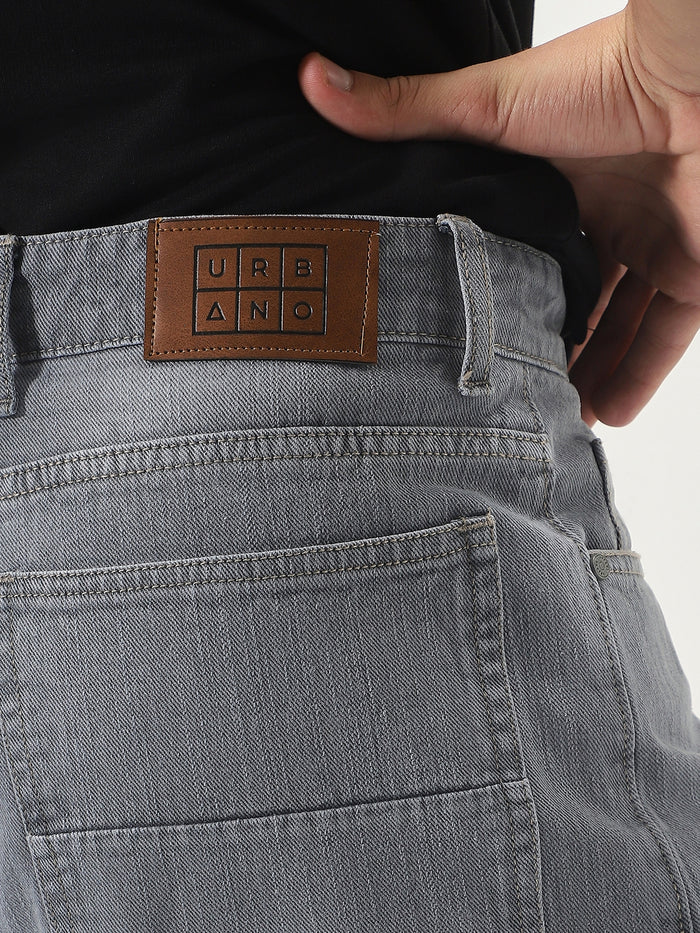 Men's Light Grey Loose Baggy Fit Washed Denim Jeans Non-Stretchable