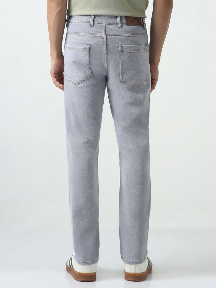 Men's Light Grey Slim Fit Washed Denim Jeans Stretchable