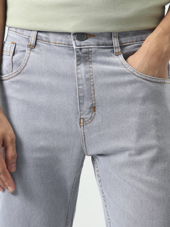 Men's Light Grey Slim Fit Washed Denim Jeans Stretchable