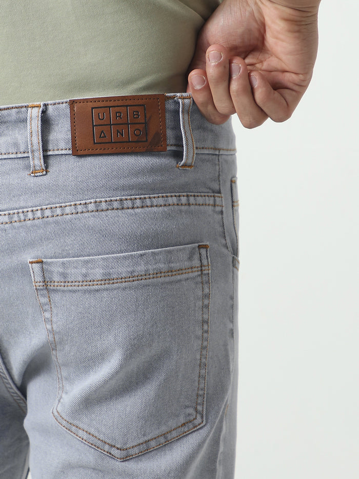 Men's Light Grey Slim Fit Washed Denim Jeans Stretchable