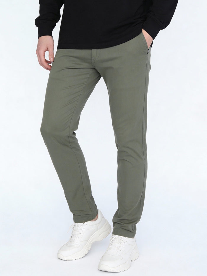 Men's Sage Green Straight Fit Mid Rise Cotton Casual Chinos Trousers Stretch