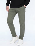 Men's Sage Green Straight Fit Mid Rise Cotton Casual Chinos Trousers Stretch