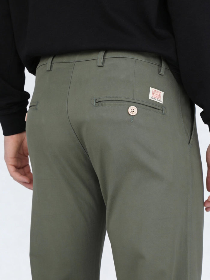 Men's Sage Green Straight Fit Mid Rise Cotton Casual Chinos Trousers Stretch