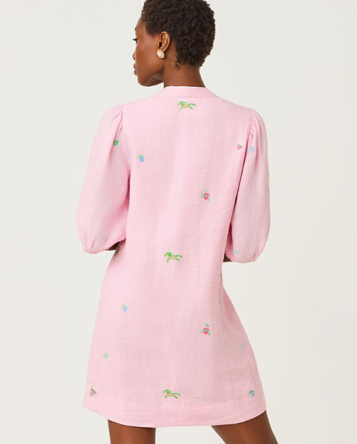 MIALEIGH ELBOW SLEEVE LINEN DRESS