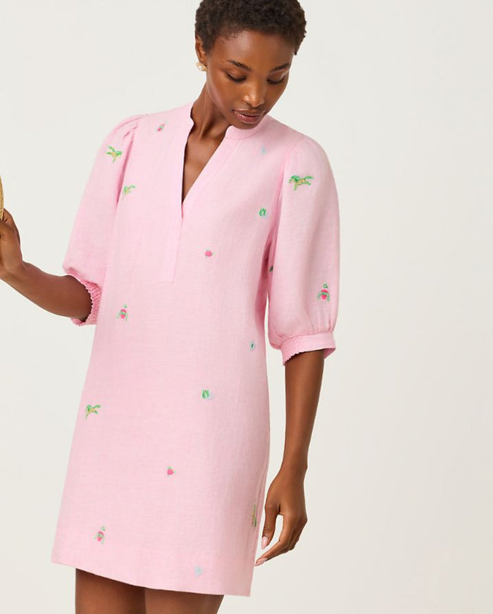 MIALEIGH ELBOW SLEEVE LINEN DRESS