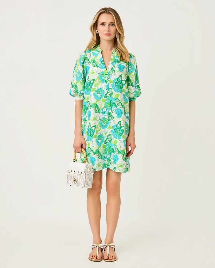 MIALEIGH ELBOW SLEEVE LINEN DRESS