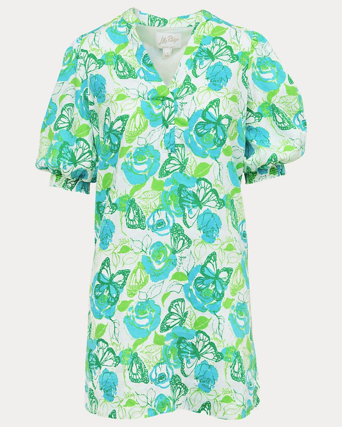 MIALEIGH ELBOW SLEEVE LINEN DRESS