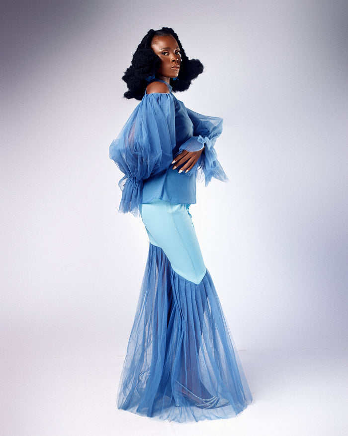 Milana Off-Shoulder Tulle High Neck Top - Dimaz