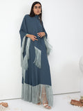 Mint Fringed Kaftan Dress With Tie Neck Detailed - Store WF