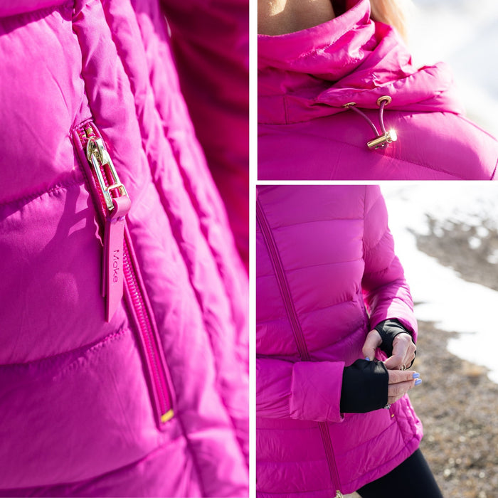 Close ups of Moke - Lucy Cloud Touch Packable Down Jacket (LUCY) in the colour Rose Violet.