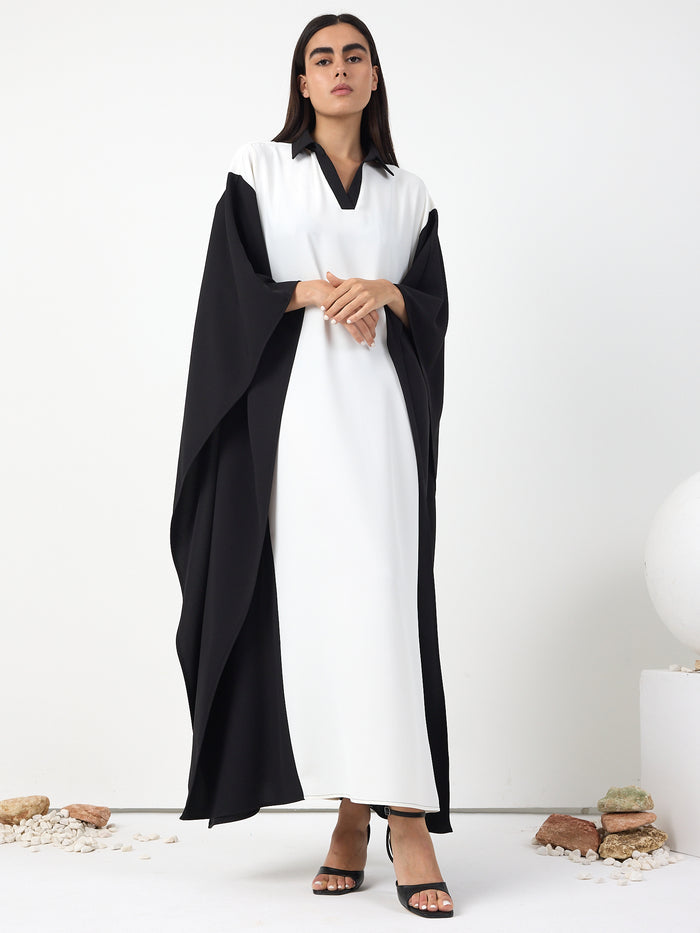 Monochrome Elegance Panel Kaftan Dress - Store WF