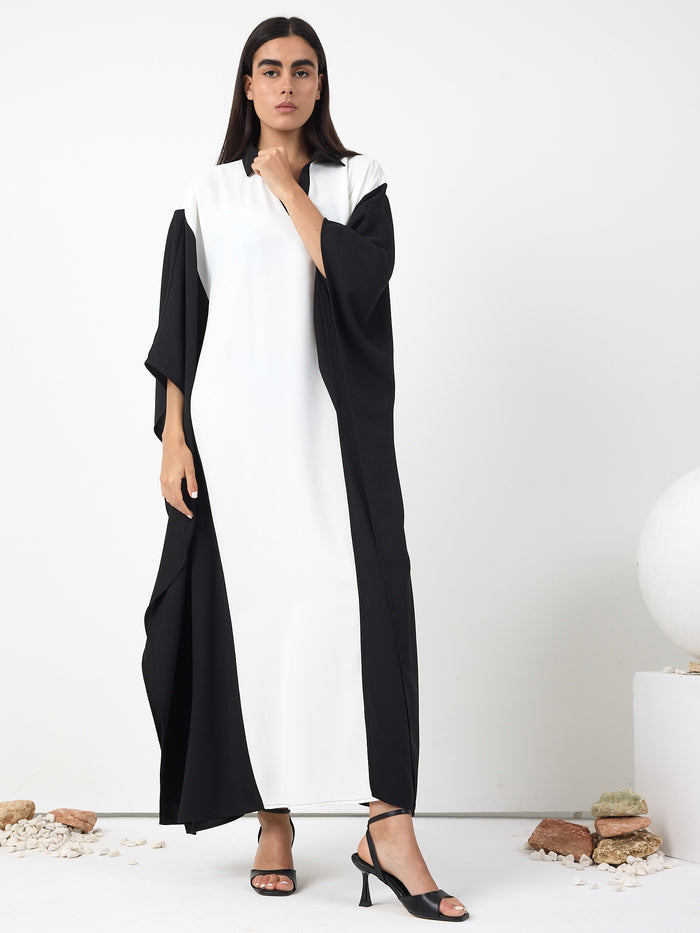 Monochrome Elegance Panel Kaftan Dress - Store WF