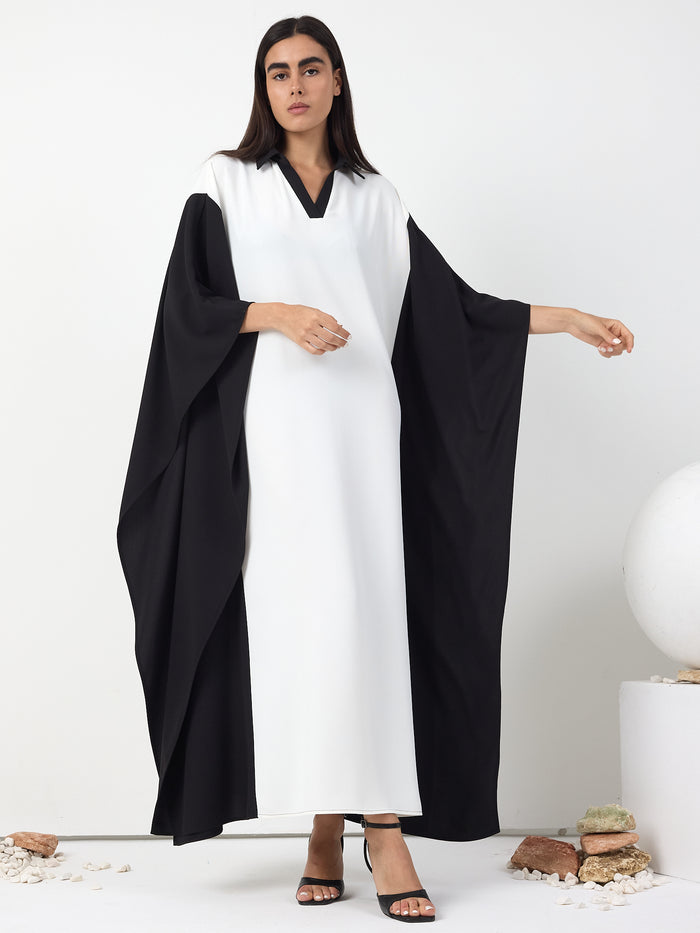 Monochrome Elegance Panel Kaftan Dress - Store WF