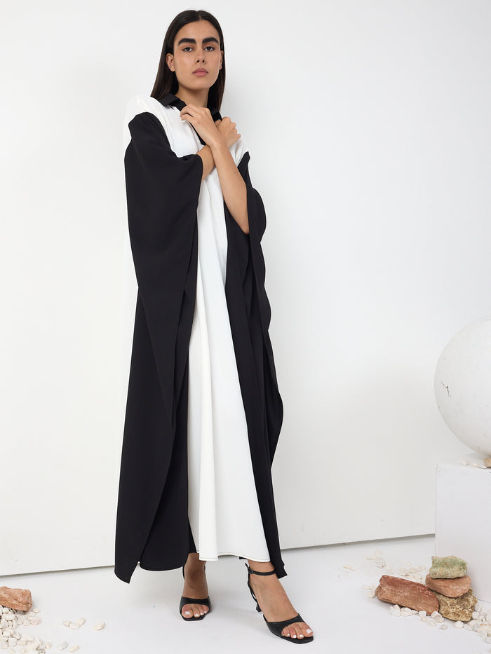 Monochrome Elegance Panel Kaftan Dress - Store WF