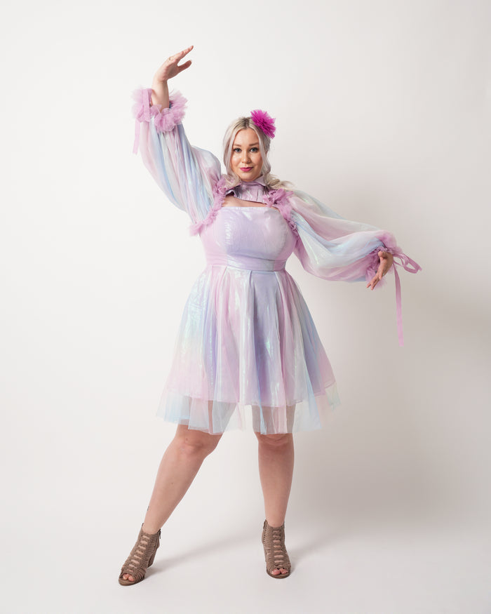 Moonlight Mermaid Dress - Iridescent Tulle Short Dress - Dimaz