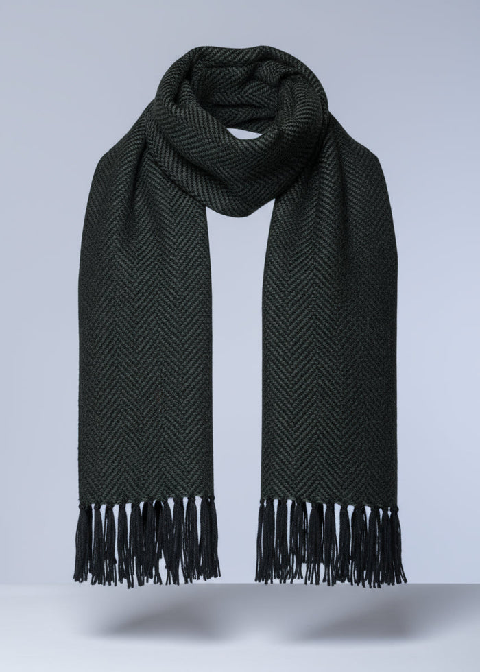 Mucros Alpaca Scarf | Green Herringbone