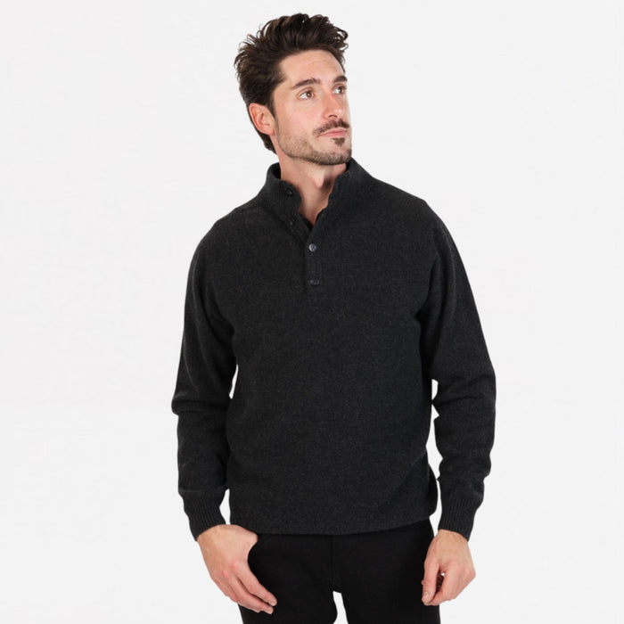 Native World - Men's Button Collar Sweater (NB437) Charcoal
