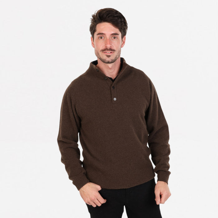 Native World - Men's Button Collar Sweater (NB437) Cocoa