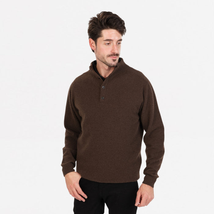 Native World - Men's Button Collar Sweater (NB437) Cocoa