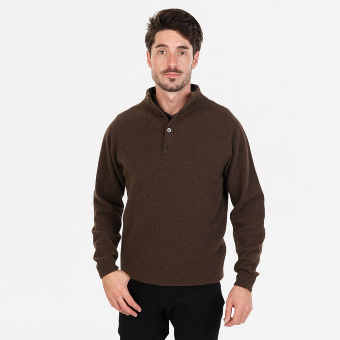 Native World - Men's Button Collar Sweater (NB437) Cocoa