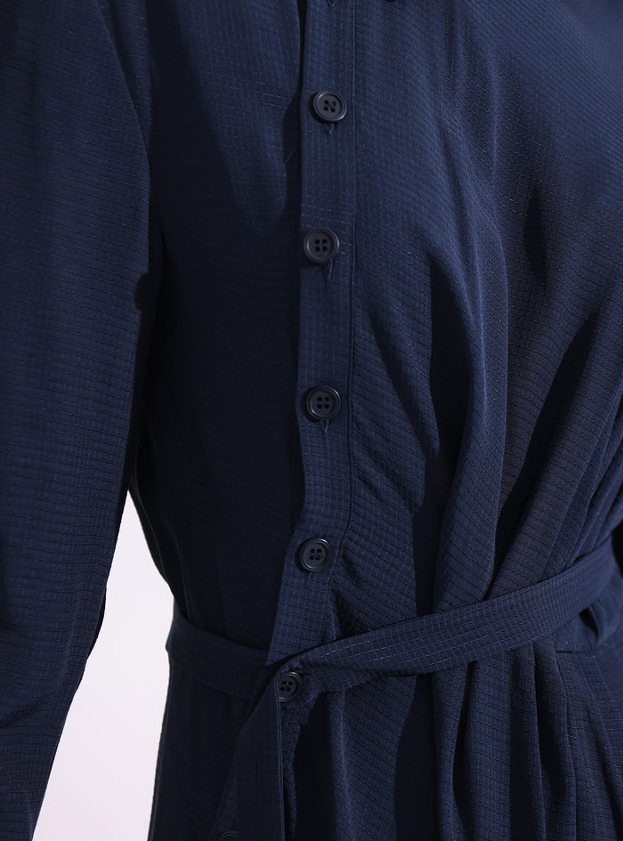 Navy Asymmetrical Belted Midi Dress - Store WF