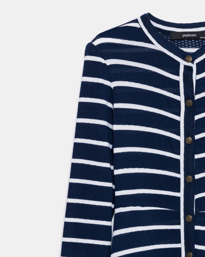Navy Blue Stripe All-Season Ribbed Knit Dress - Store WF