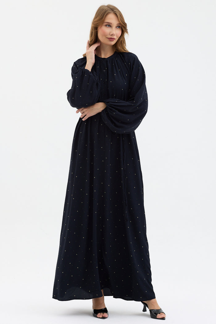 Navy Geometric Print Belted Maxi Dress - Store WF