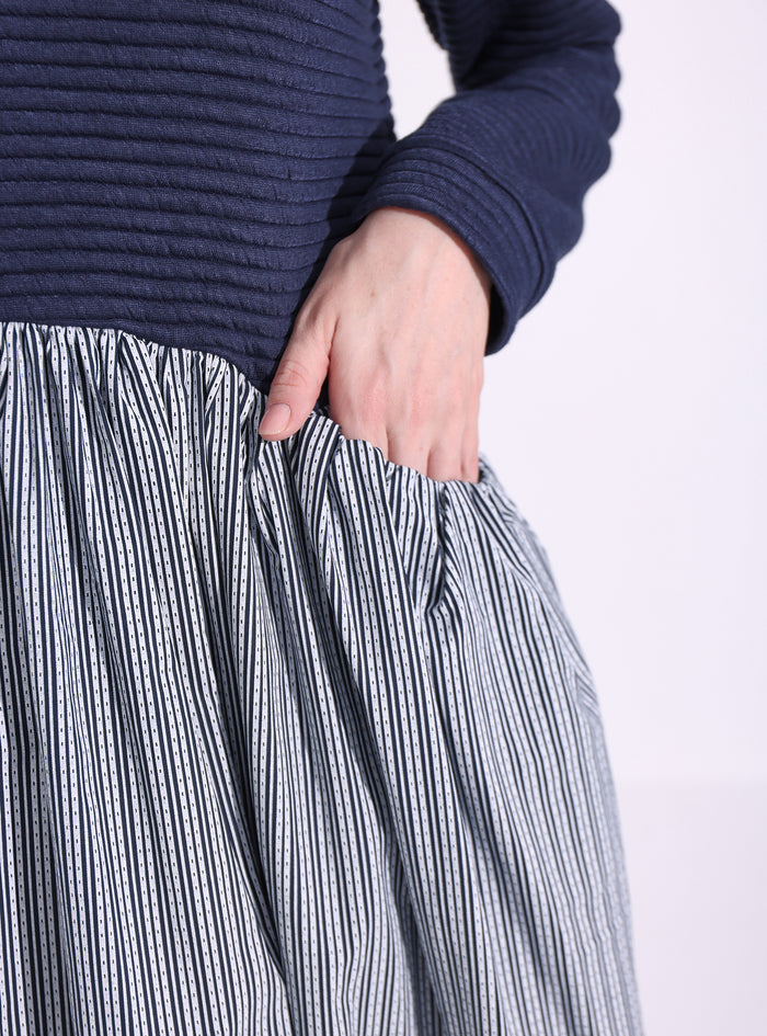 Navy-Stripe Maxi Dress with Knit Top - Store WF