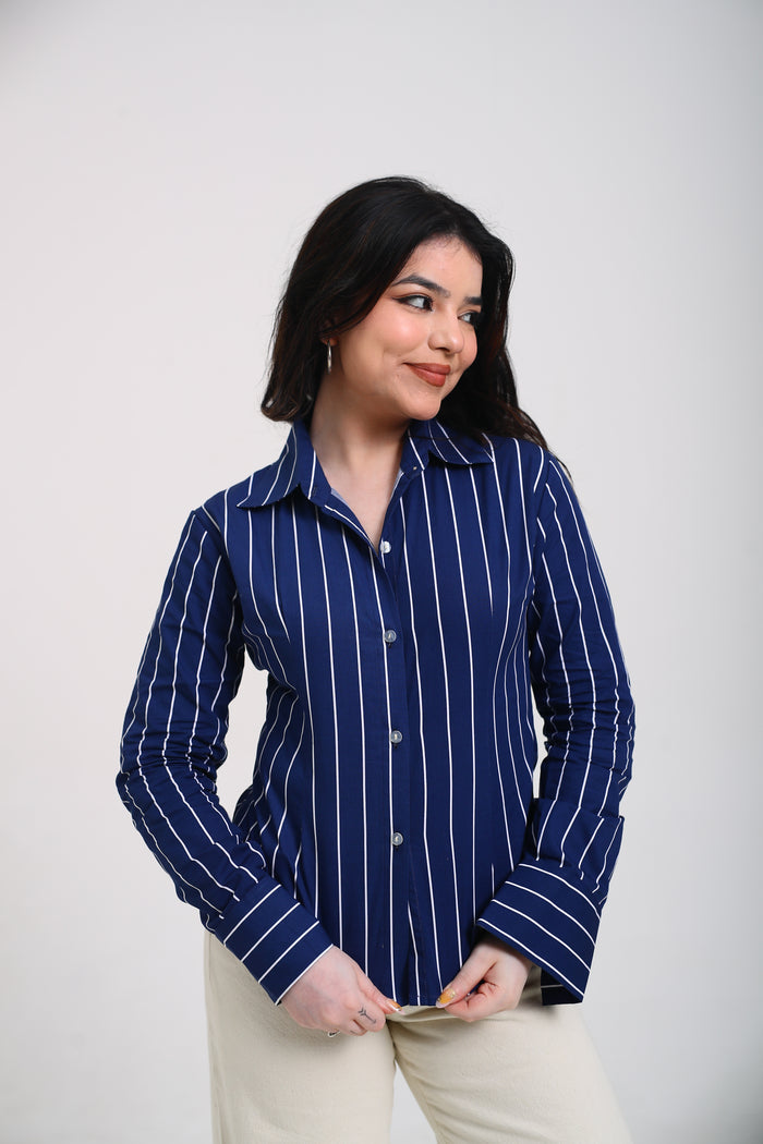 Navy striped fitted shirt
