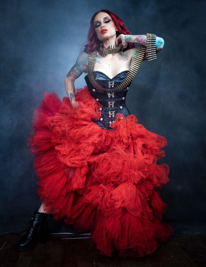 Nelle Ombre Red Tulle Skirt - Dimaz