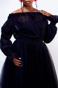 Noir Dress - Off-Shoulder Tulle Statement Dress - Dimaz