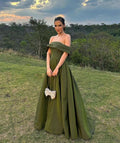 Off Shoulder Green Prom Dress A Line Evening Gown