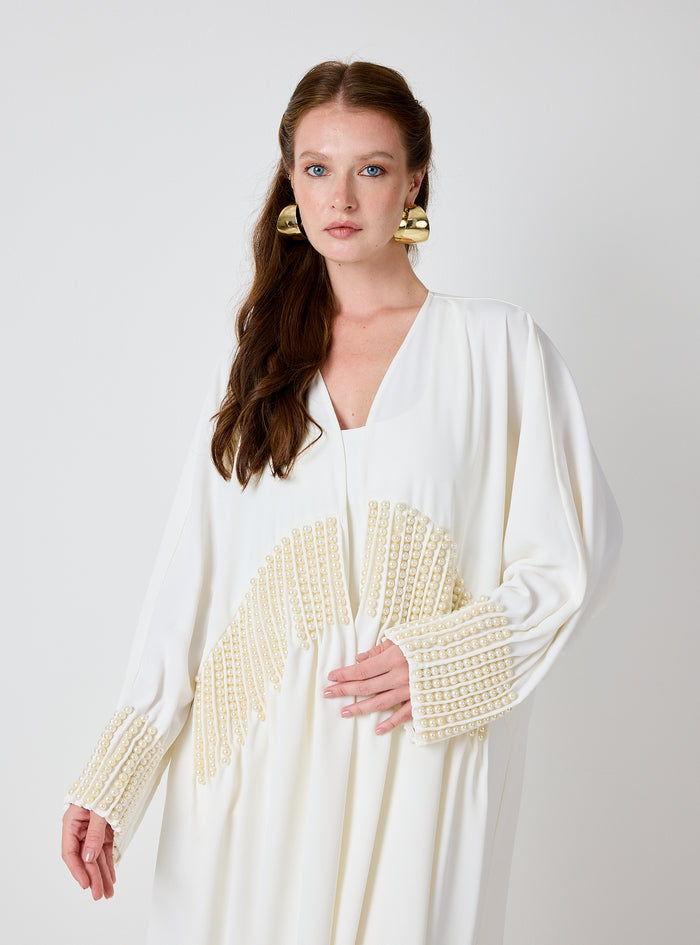 Off White Abaya with Pearl Embellishments - Store WF