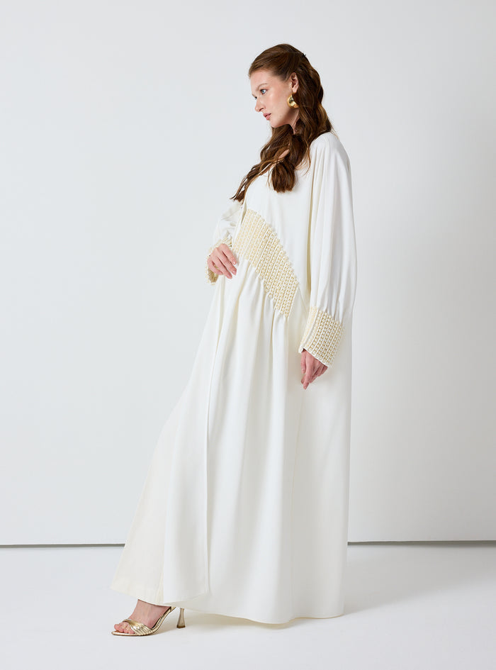 Off White Abaya with Pearl Embellishments - Store WF