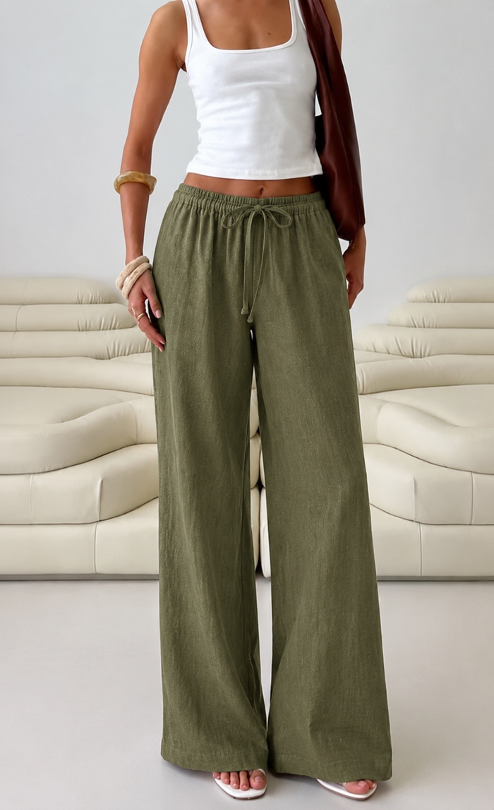 Olive linen Pull On pants