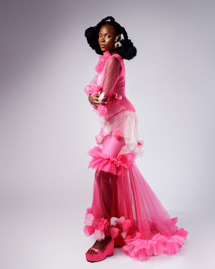 Opal Garden Set - Pink Tulle Ruffled Flower Top - Dimaz