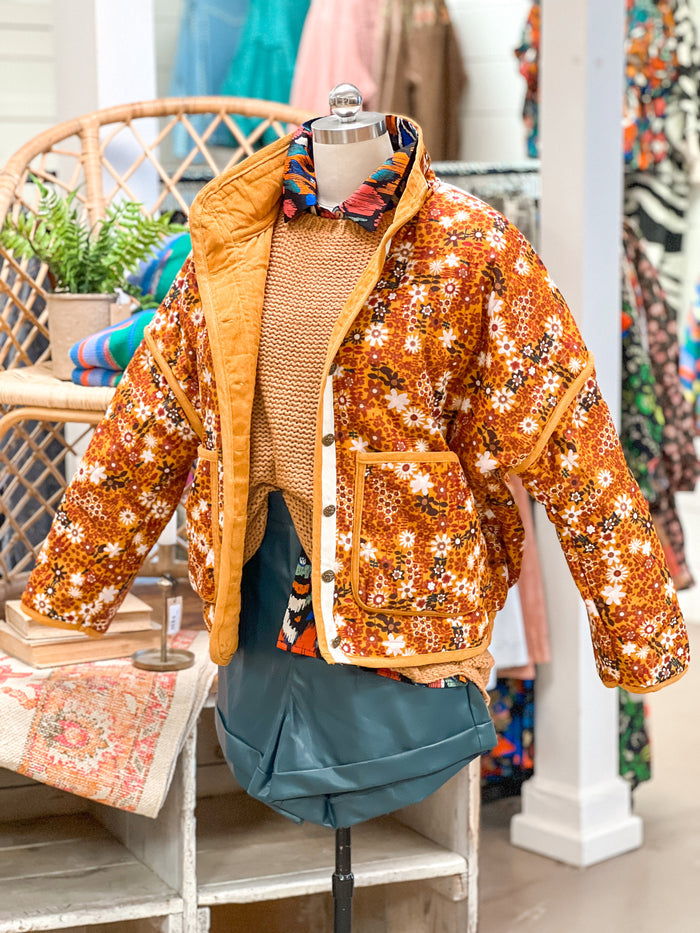 ORANGE BRICK FLORAL QUILTED JACKET