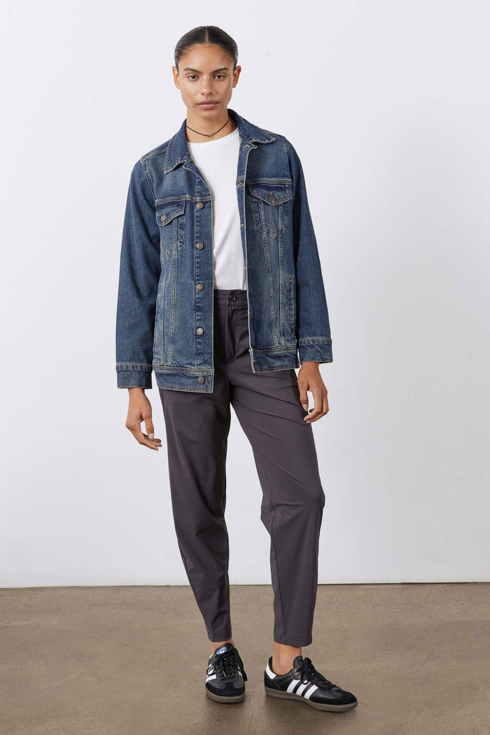 Petite not-too-tapered graphite pants with straight leg and ankle-length fit