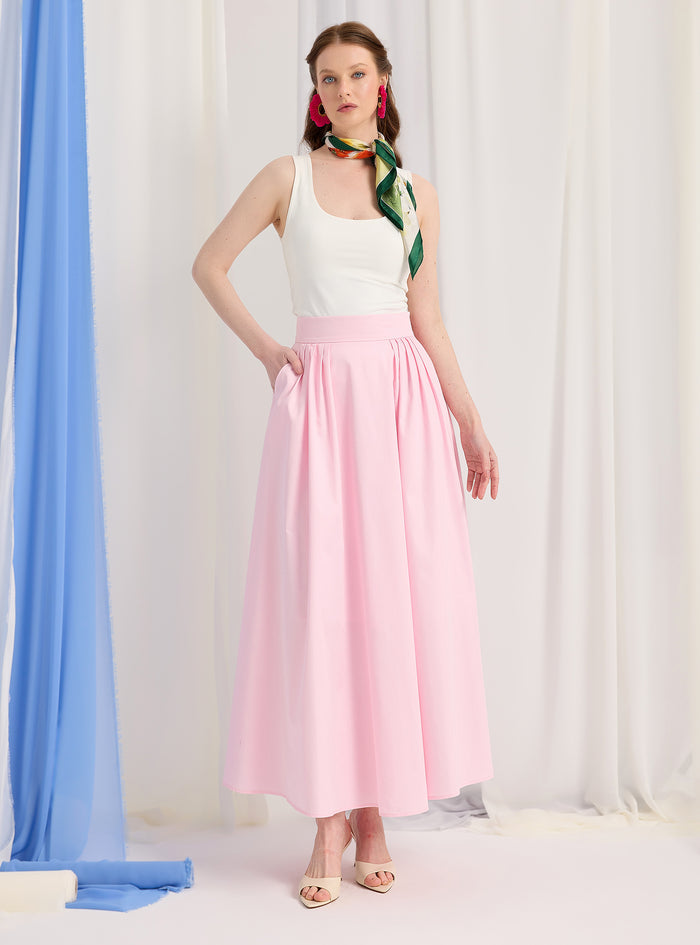 Pink Cotton-Poplin Plited Maxi Skirt - Store WF