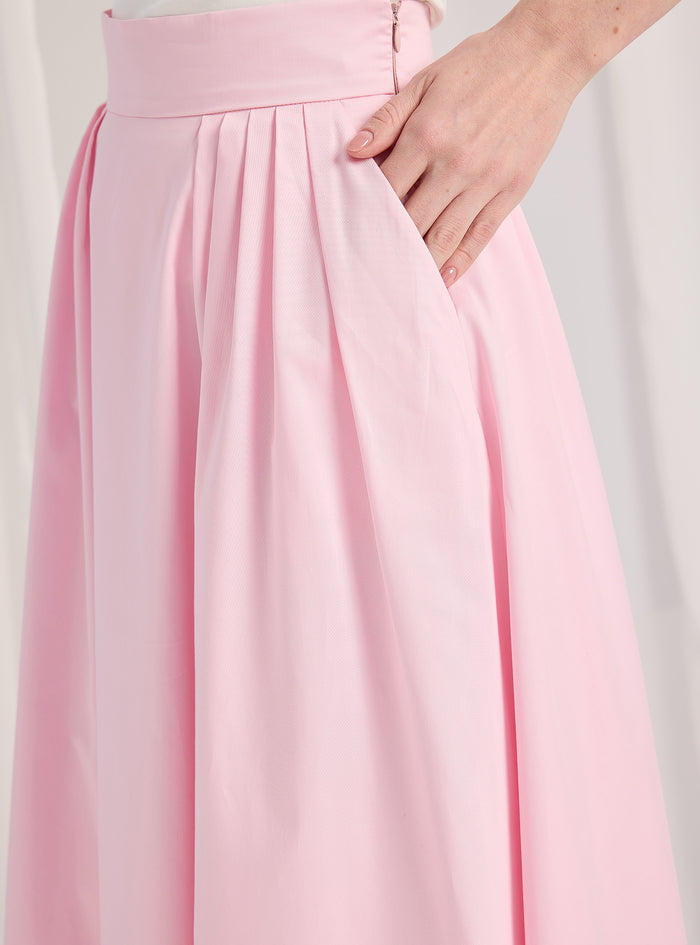 Pink Cotton-Poplin Plited Maxi Skirt - Store WF