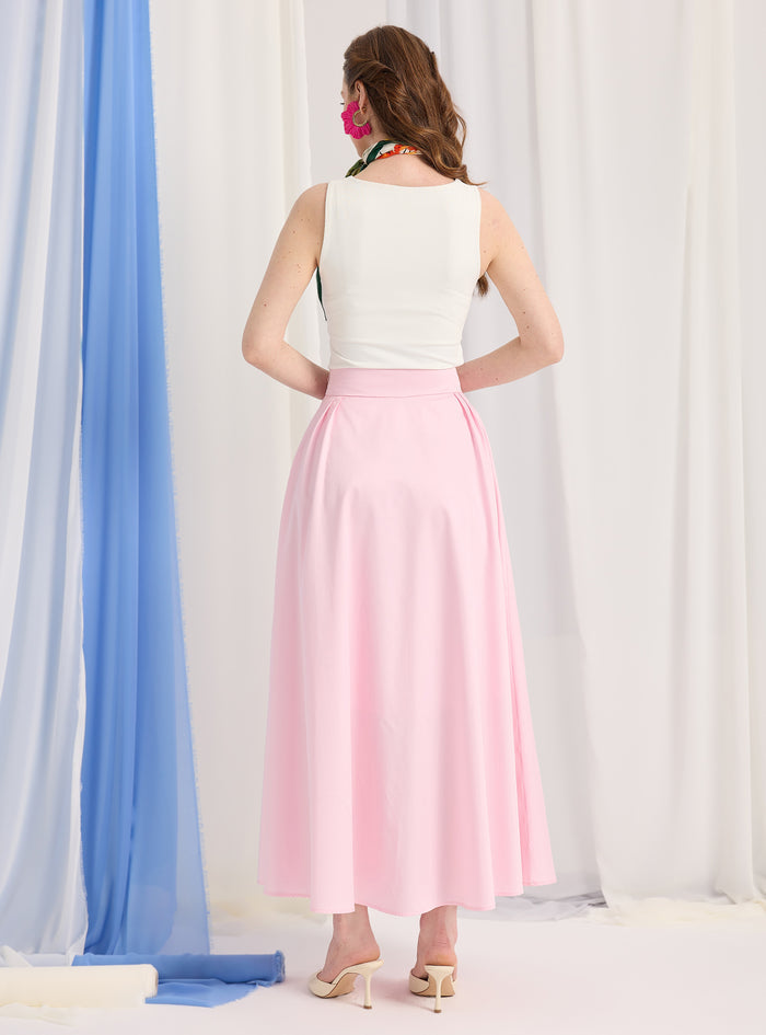 Pink Cotton-Poplin Plited Maxi Skirt - Store WF