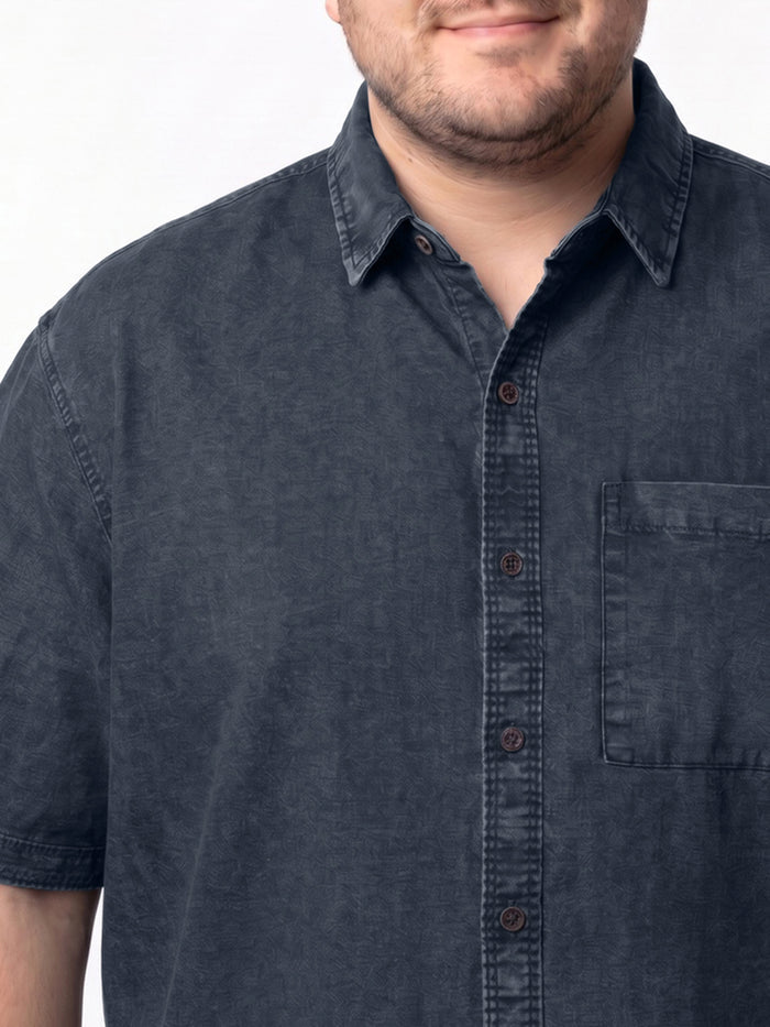 Plus Men's Dark Blue Oversized Fit Half Sleeve Solid Casual Denim Shirt